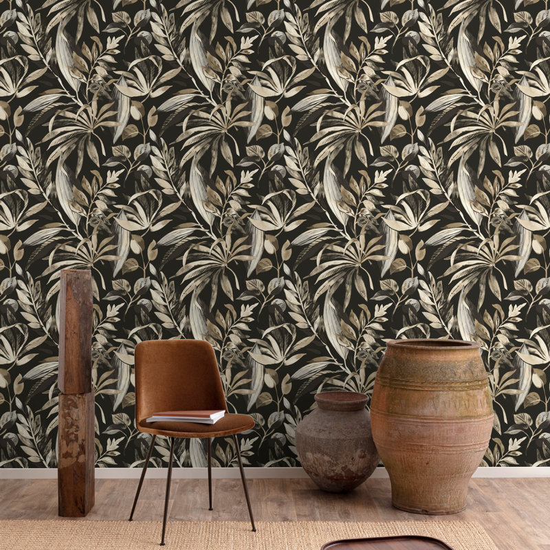 Karuna Collection All-Over Palm Leaf Wallpaper Roll, Black