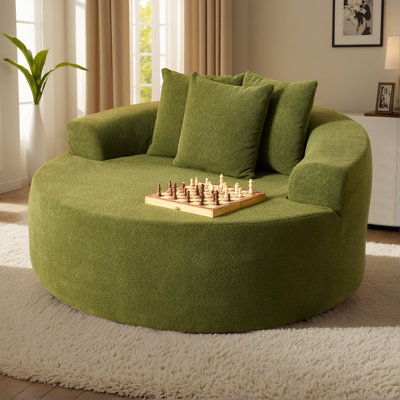 58.28" W Round Chaise Lounge Chair with 3 Toss Pillows