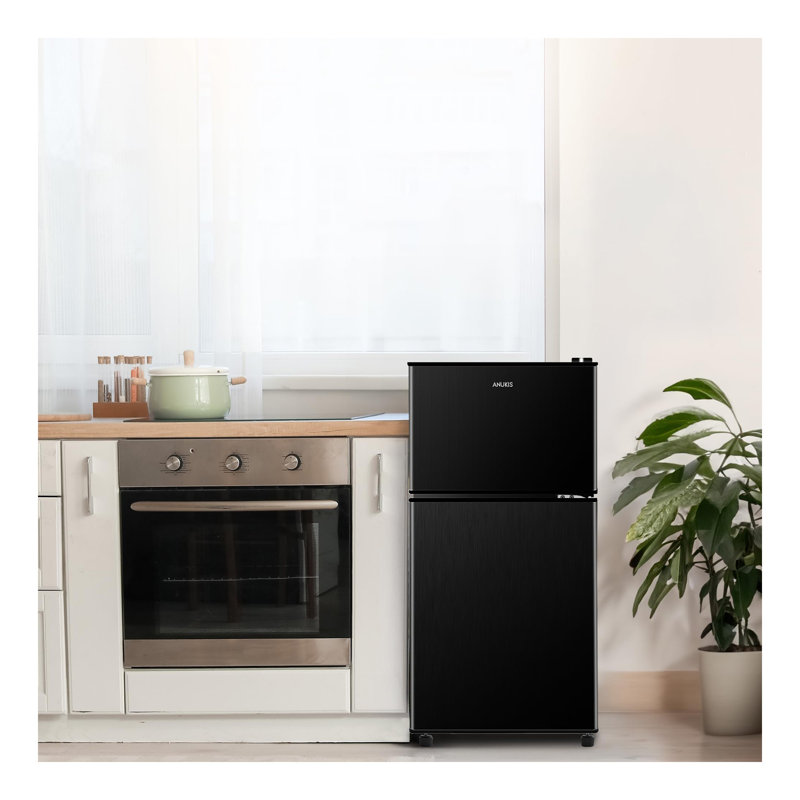 Réfrigérateur compact 3,5 pi³ avec réfrigérateur, petit réfrigérateur avec 2 portes et 7 niveaux de thermostat amovible pour cuisine, dortoir, appartement, bar, bureau
