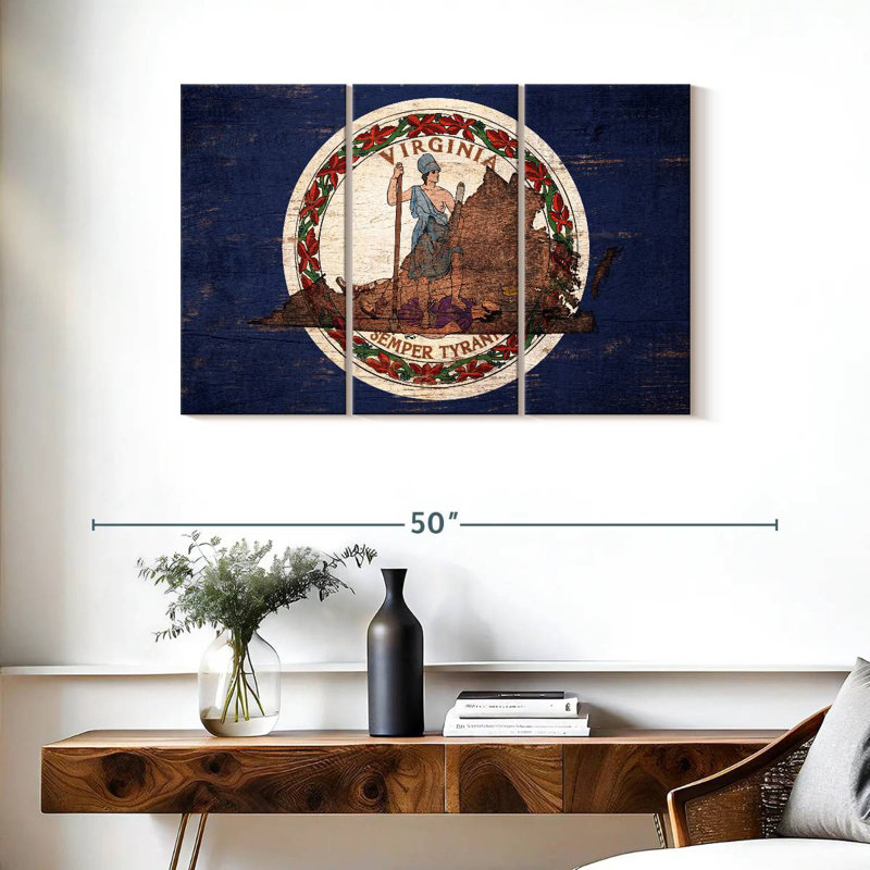 Borges State Map Over Virginia Flag, 24" H x 38" W