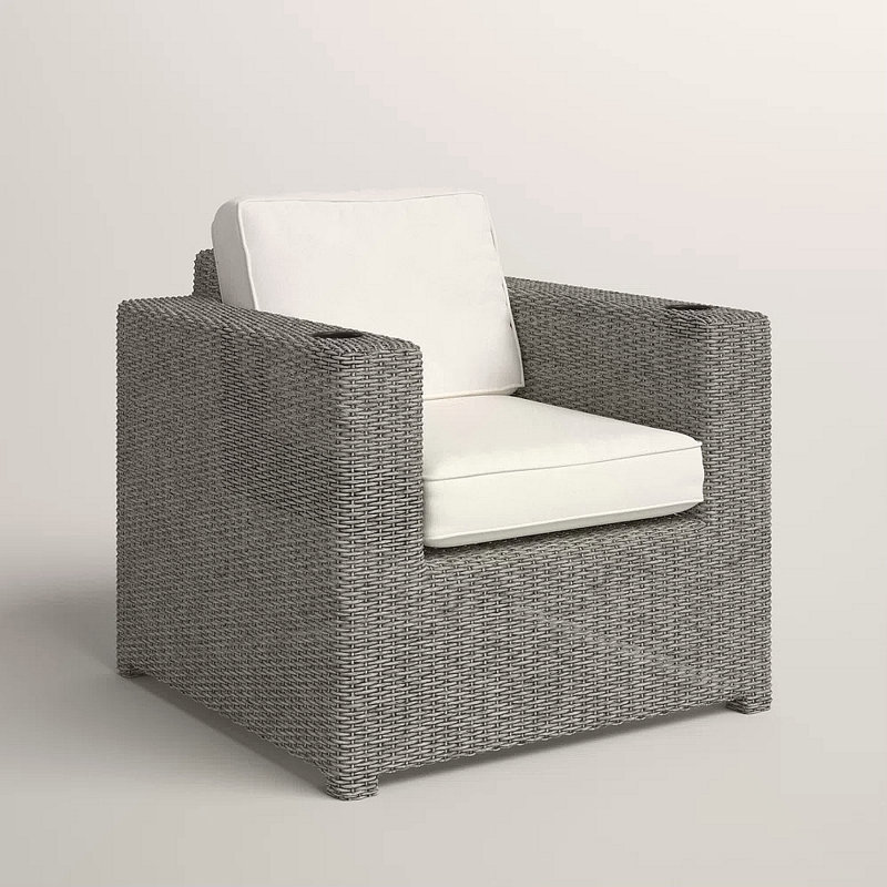 Chaise de patio entièrement assemblée avec coussins, Coussin blanc / cadre gris