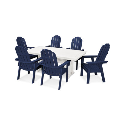 Ensemble repas 7 pièces POLYWOOD Vineyard Curveback Adirondack avec pieds en tréteaux