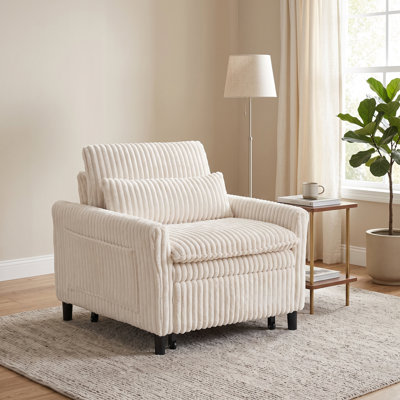 Fauteuil d'appoint moelleux en velours côtelé, canapé simple compact avec coussin décoratif, fauteuil confortable pour les petits espaces