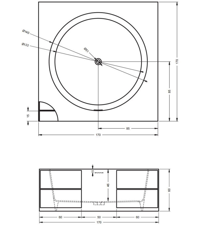 1750mm x 170mm Standard Acrylic Bathtub