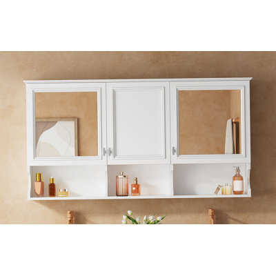 Mirror Medicine Cabinet With Open Shelves, Wall Mounted Home Storage With Doors & Mirror