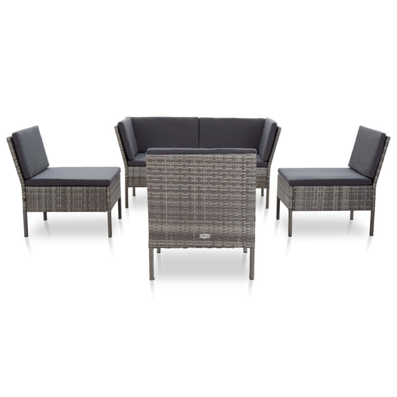 6 Piece Lounge Chair with Cushions, Gray, Beige