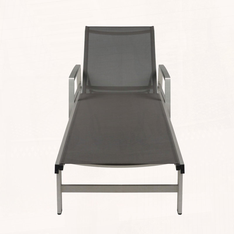 Oxton Chaise Lounge, 5-Position Adjustable Outdoor Recliner with Mesh Seating, Gray