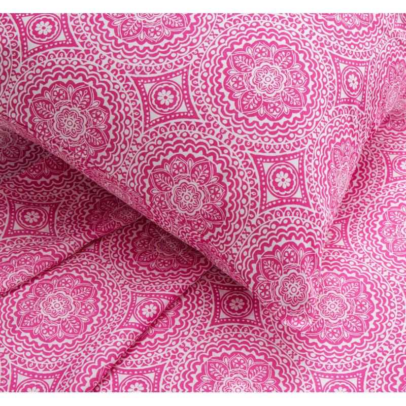 Ensemble d'édredon en microfibre rose Thalia, Double, Rose / mauve / orange