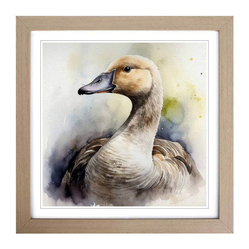 Goose Watercolour - Single Picture Frame Print on Wood, Oak