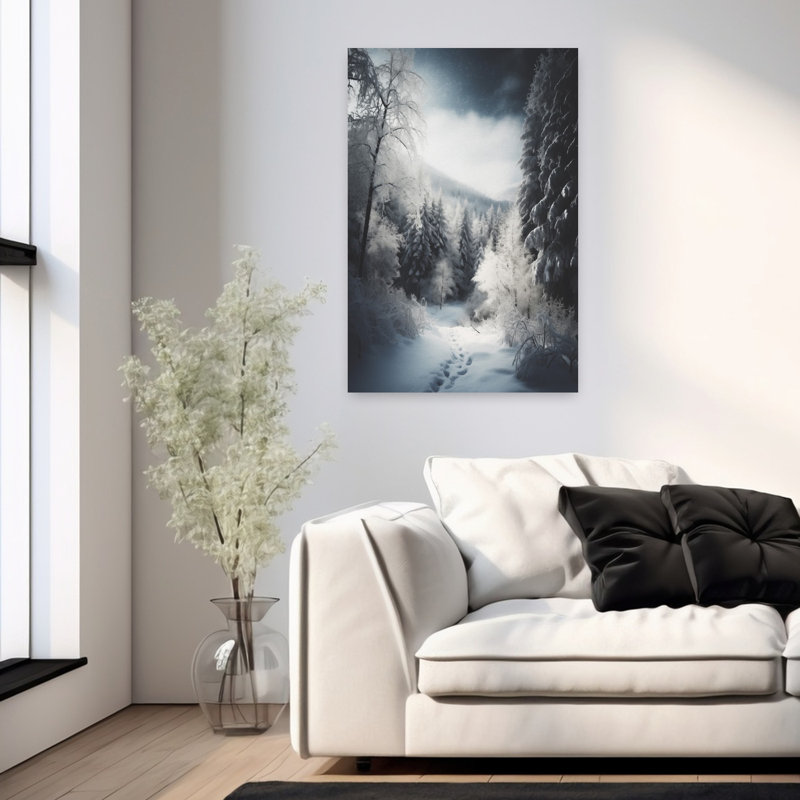 Art enneigé paysage de forêt enneigée paisible, H 36 po x l 24 po