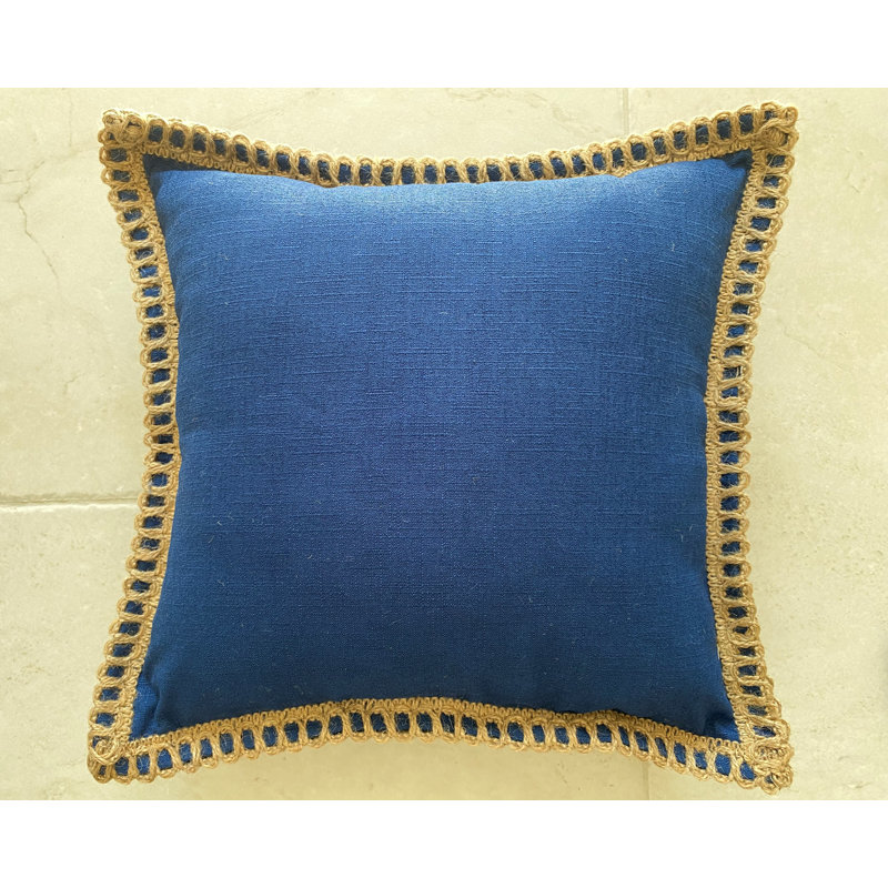 Coussin en jute avec insert ivoire, Bleu