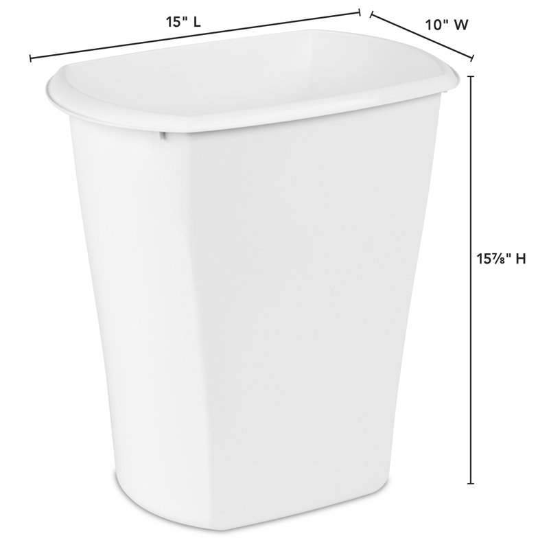 Sterilite Rectangular Wastebasket, Small Trash Can for Bathroom, Bedroom, Dorm or Office, 5.5, White