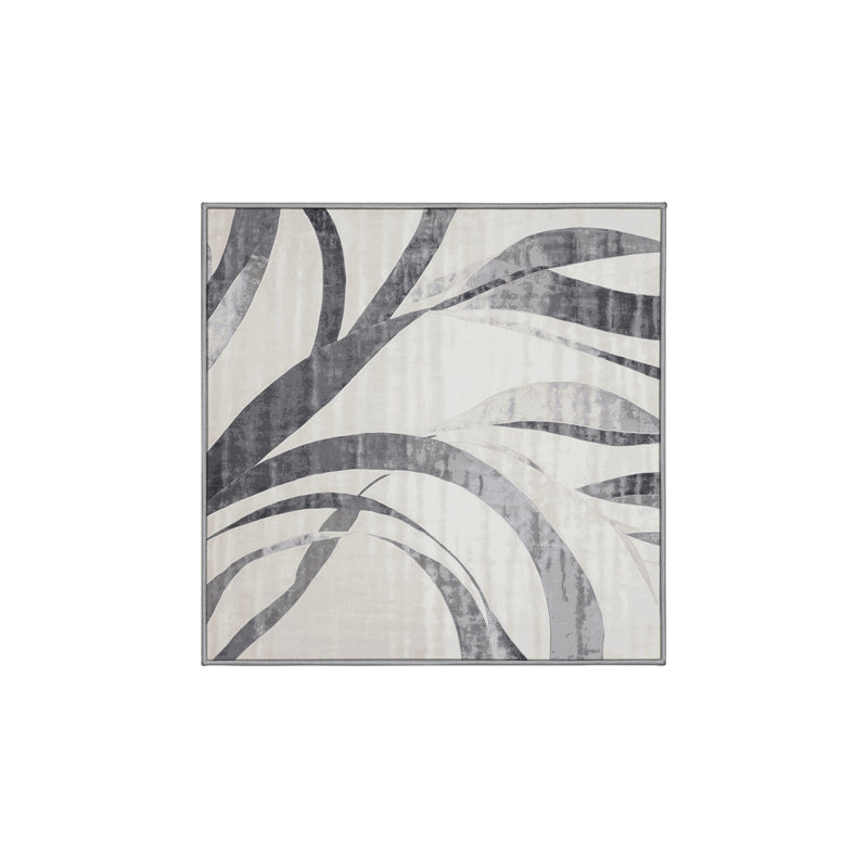 Machine Washable Gray Area Rug, Square 3'