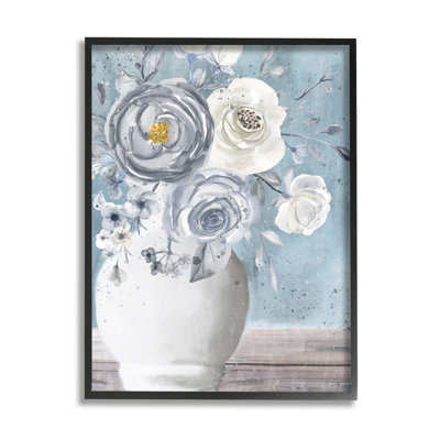 " Round Flower Blossom Bouquet Blue Paint Speckles " by Kim Allen Painting Print