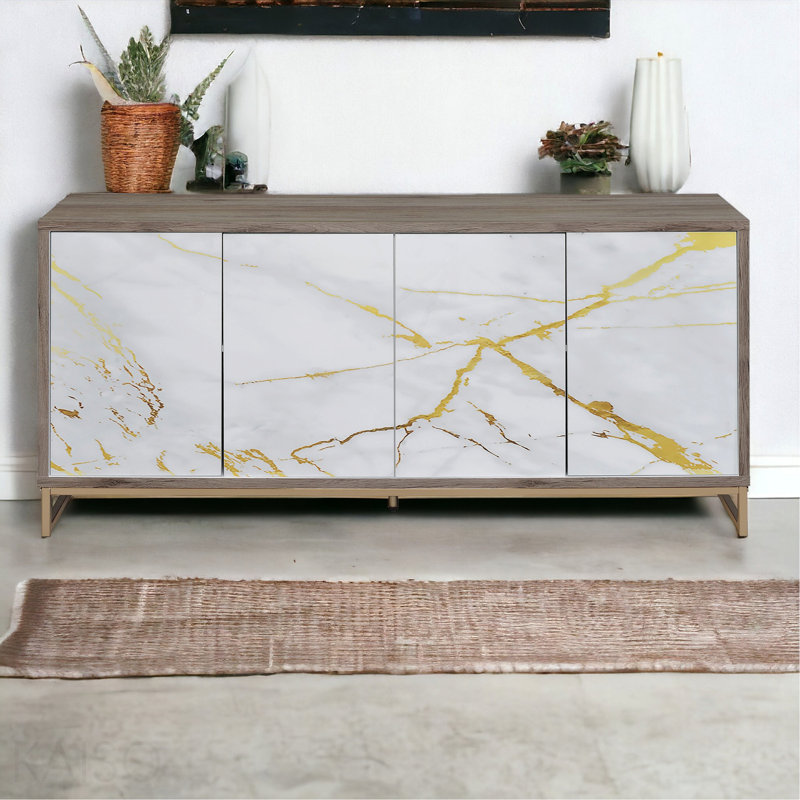 Armoire console avec finition chêne blanc et finition champagne