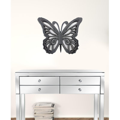 Décoration murale en bois 23 po x 19 po x 4 po papillon noir rustique