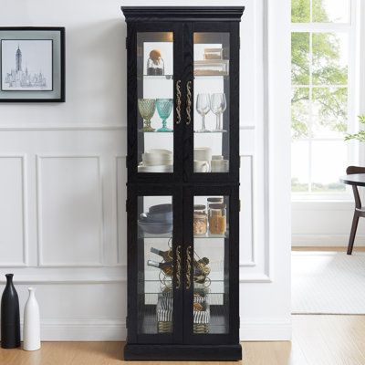 Elegant Lighted Glass Curio Display Cabinet - Frame Storage For Living Room, Kitchen & Pantry - Includes Light Bulb - Ideal For Wine, Toys & Collectib