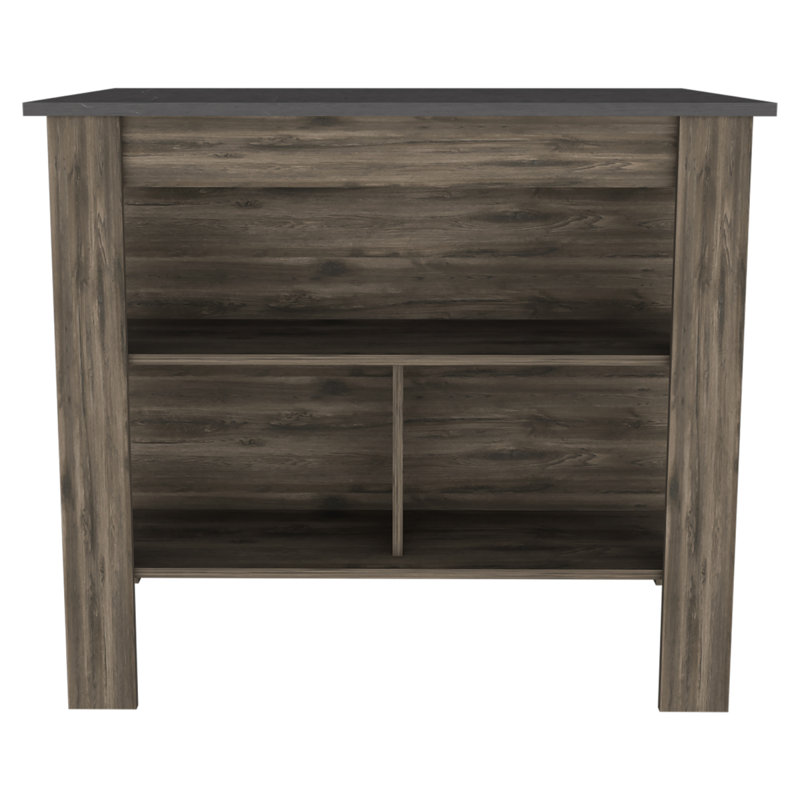 Cala Kitchen Island, Four Legs, Three Shelves, Brown/Gray