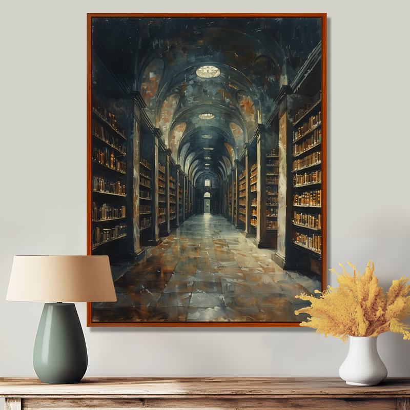 Bibliothèque historique brune, reproduction d'art mural, Cadre flottant brun, H 12 po x l 20 po