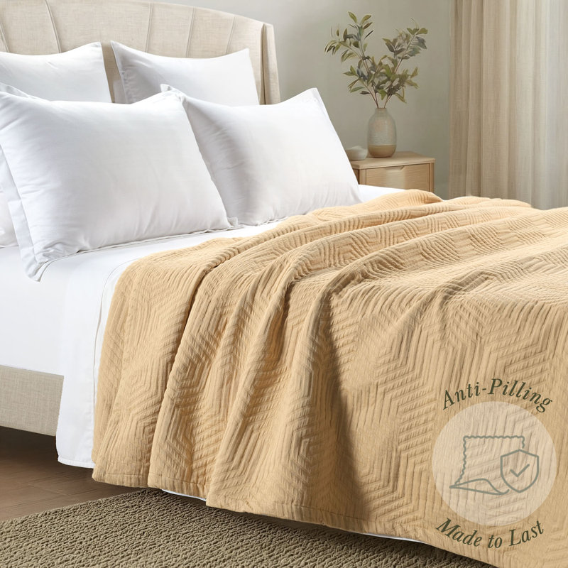 Threadmill 100% Cotton Jacquard Coverlet, Queen (90" x 90"), Aster Beige