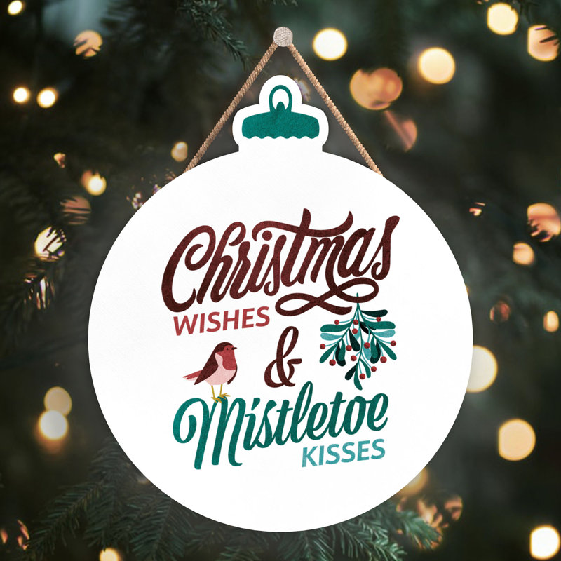 Xmas Christmas Wishes Wooden Bauble Plaque