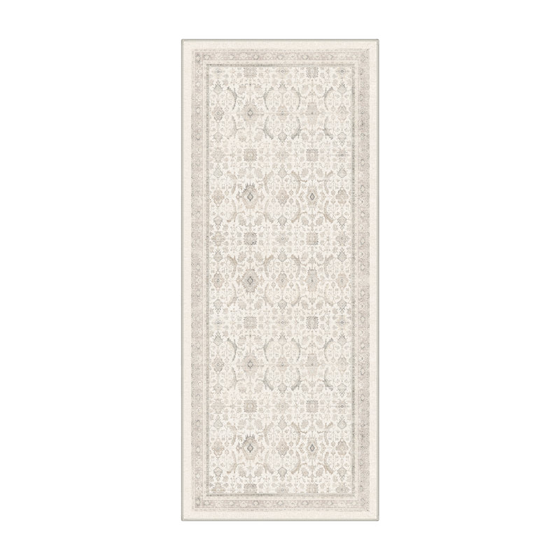 Tapis beige lavable à la machine Abastos, Beige/Grey, Tapis de couloir de 2 pi x 7 pi