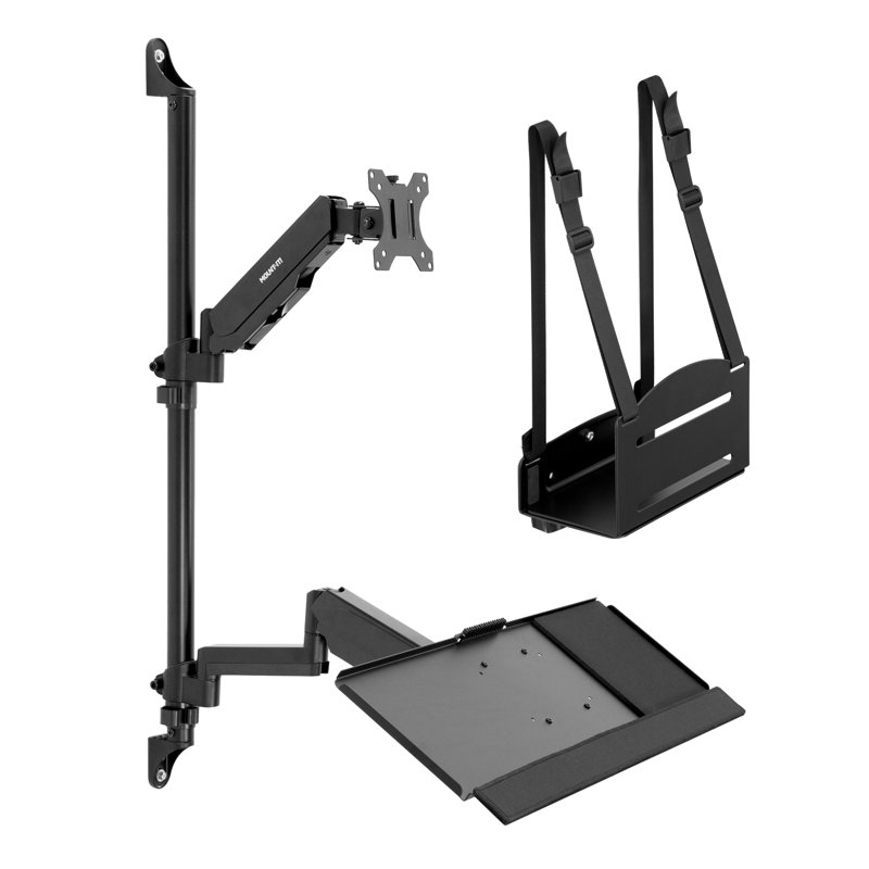 Mount-It Full Motion Wall Mount Workstation with Keyboard Tray and CPU Holder | Fits 32 in. Screens