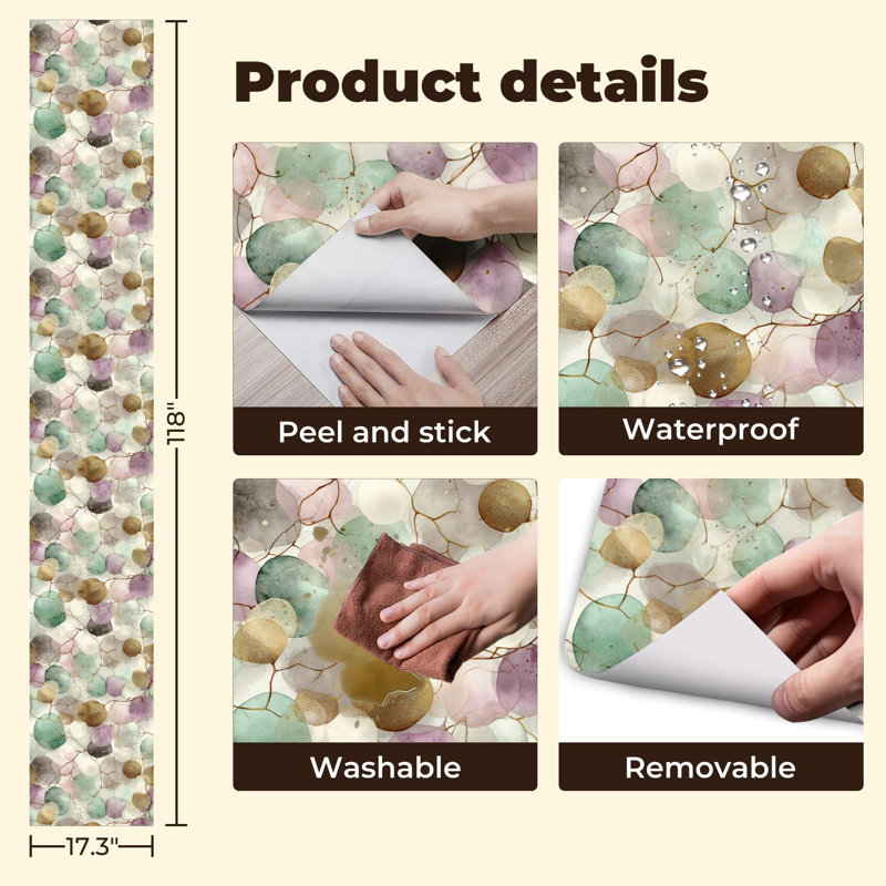 Papier peint adhésif peler et coller en PVC, revêtement mural auto-adhésif amovible avec aquarelle, impression de surface florale de jardin botanique, imperméable pour la décoration intérieure - rouleau
