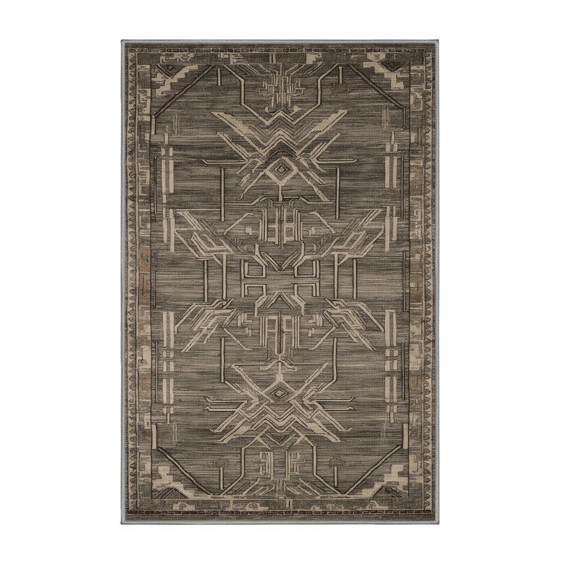 Tapis gris art déco lavable à la machine, Rectangle 5 pi x 7 pi