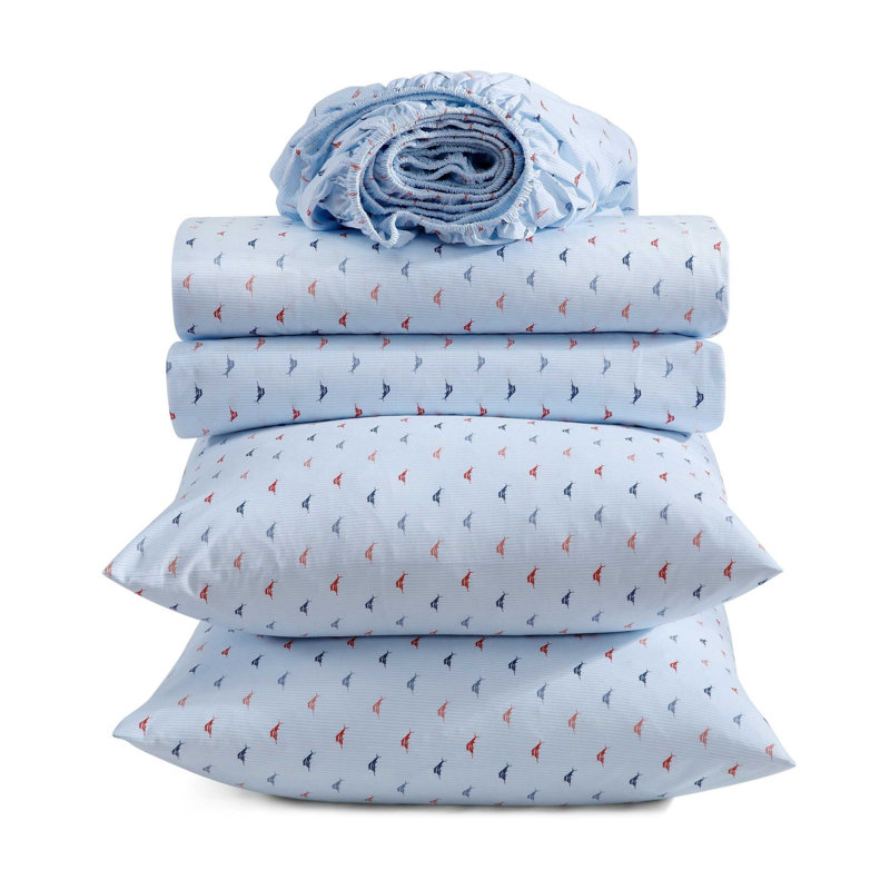 Tommy Bahama Printed Percale Cotton Sheet Set, Queen Sheet Set with 2 Pillowcases, Iconic Marlin Blue