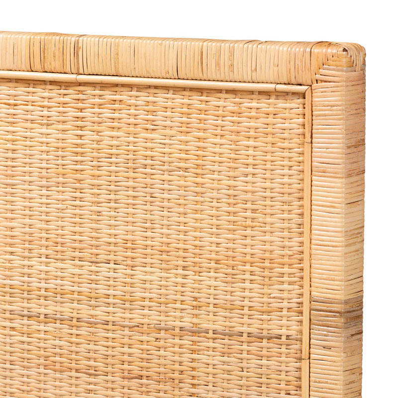 Guilaine Rattan and Mahogany wood Headboard, Queen