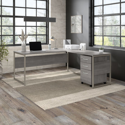 Jovonne L-Shaped Computer Desk Office Set in Platinum Gray - Reversible