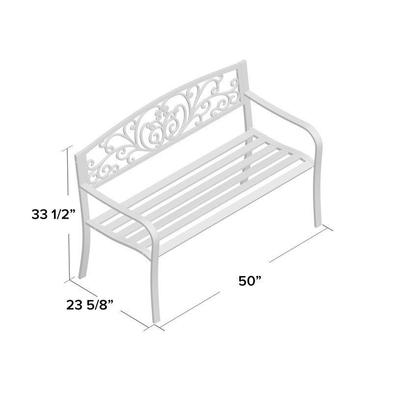  Carennac Scroll Backrest Iron Garden Bench, White