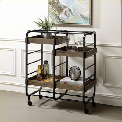 Serving Cart with 3 Adjustable Trays & 4 Casters Industrial | Kitchen Carts by Latitude Run