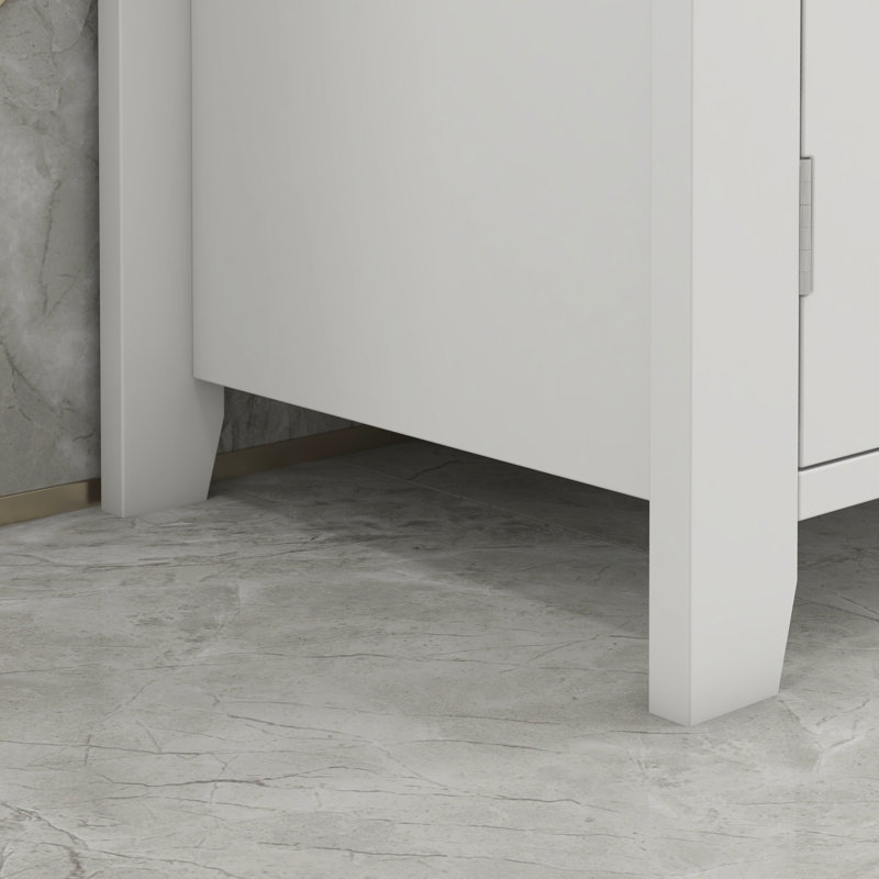 Under Sink Bathroom Storage - U-shape, Adjustable Shelf, 9 Lbs Shelf White Bookcase U-shape Cabinet,