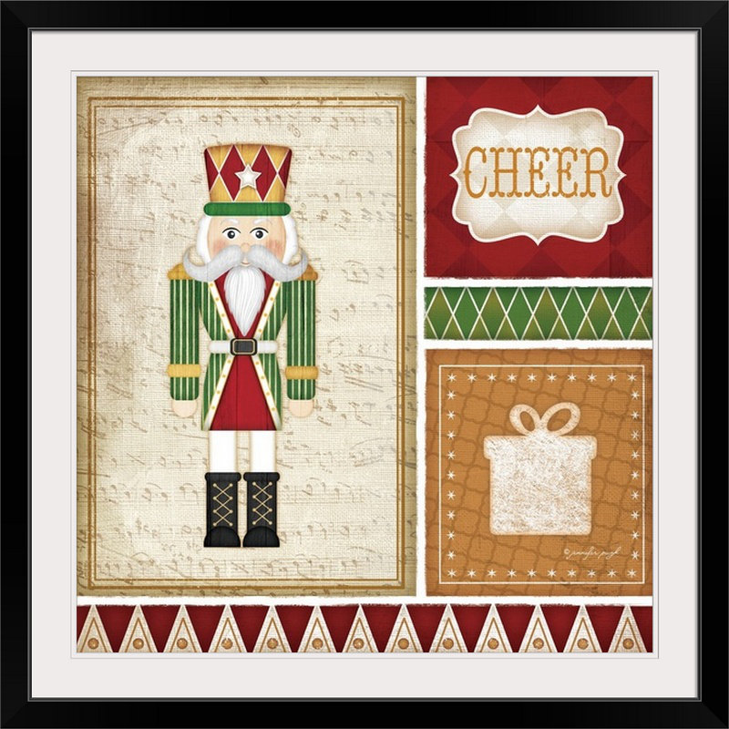 «Christmas Art» Nutcracker Cheer Square »par Jennifer Pugh, impression, Cadre noir, H 38 po x l 38 po x P 1 po