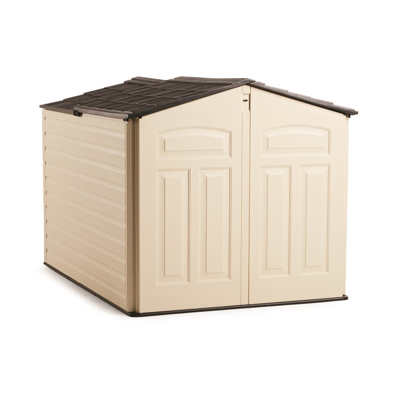 Beige Resin Slide-Lid Outdoor Storage Shed, 96 Cubic Feet