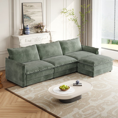 Corduroy Upholstered 4 Couch, Spacious And Comfortable Seating 3 Fabric With Materials, Stylish