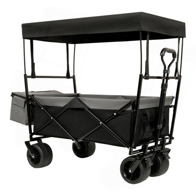 480Lbs Collapsible Wagon With Canopy,Wagon Stroller With 7" All-Terrain Wheels, Lightweight Foldable Wagon, Large Capacity For Camping, Shopping, Sports, And Garden Use,Black With Mosquito Net