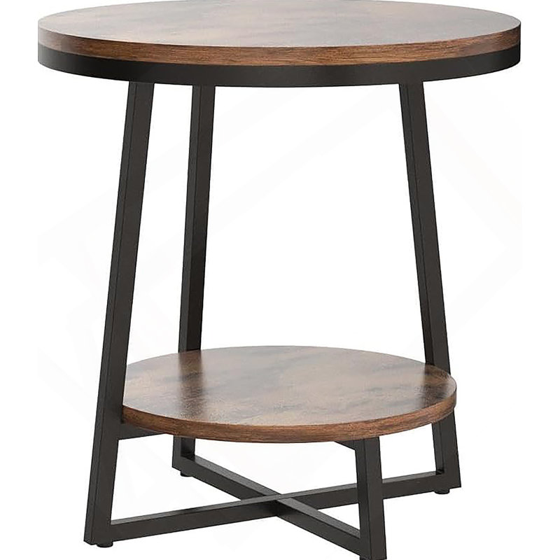 Table de bout industrielle 19,68 pouces avec tablette de rangement, table d'appoint ronde à 2 niveaux pour petits espaces, brun rustique, table de chevet robuste ou table basse