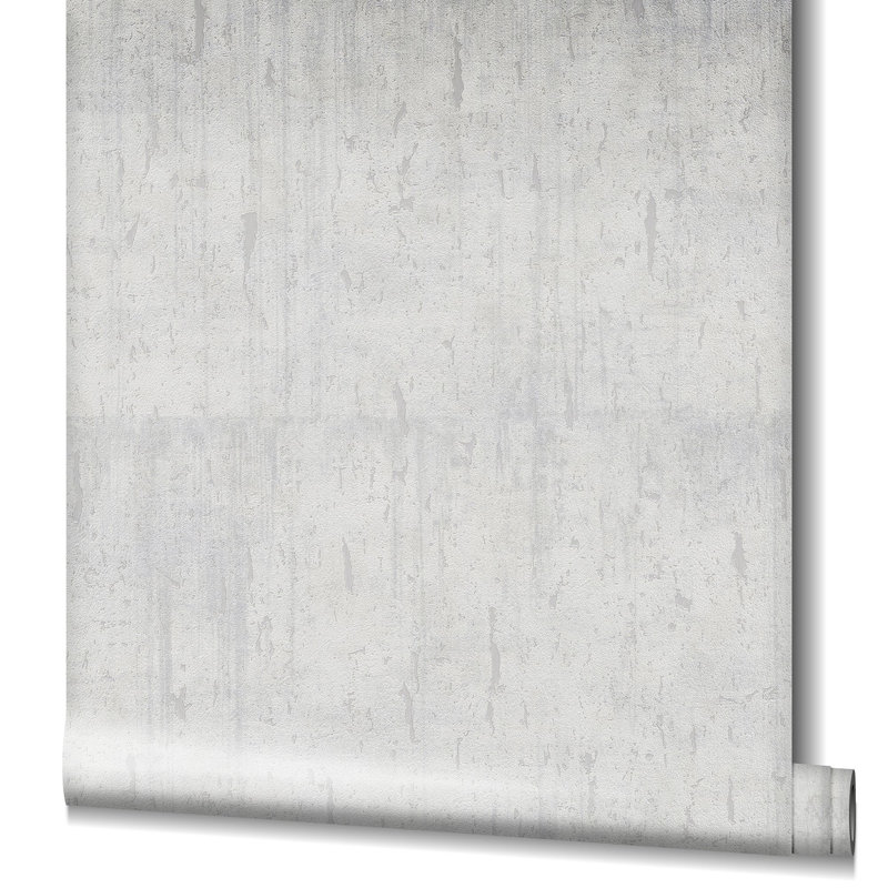 Jerez Metallic Aged Concrete Textured Wallpaper Roll 10.05m x 0.70m, White