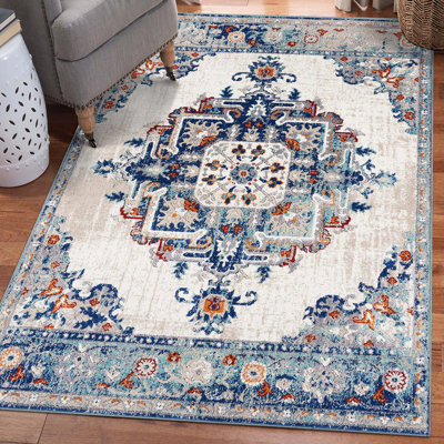 Tapis bleu / crème Beverly