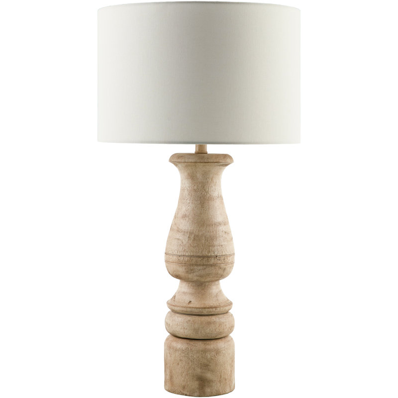 Lampe de table Aolanis, Base brune / abat-jour en lin blanc