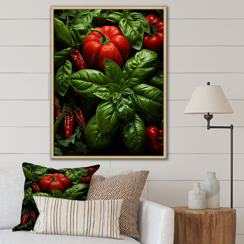 «Herbs Basil Vibrance 3», art mural herbes florales, Cadre flottant brun, H 40 po x l 30 po