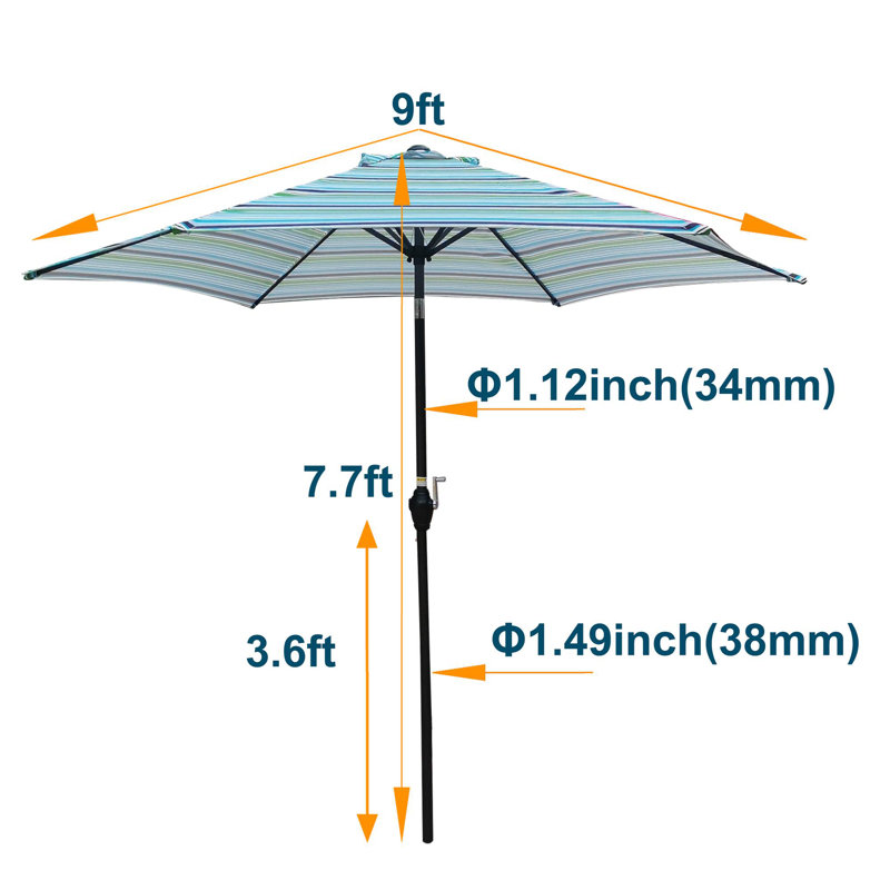Parasol d'extérieur en métal pour patio, Rayures bleues