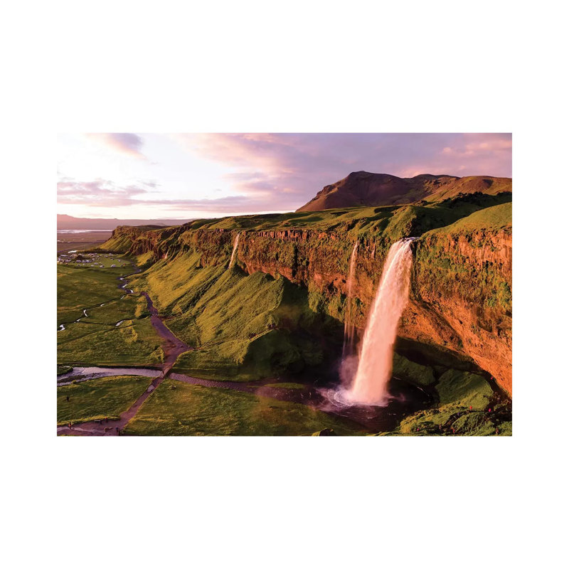 Aerial Of Seljalandsfoss Waterfall At Midnight, Iceland by Matteo Colombo - Wrapped Canvas Print, 20.32 cm H x 30.48 cm W