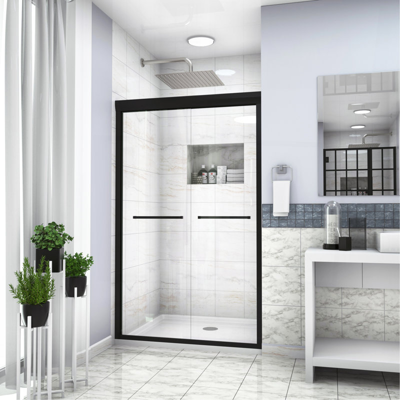 Cabine de douche coulissante demi-cadre l 48 po x H 76 po, Noir mat