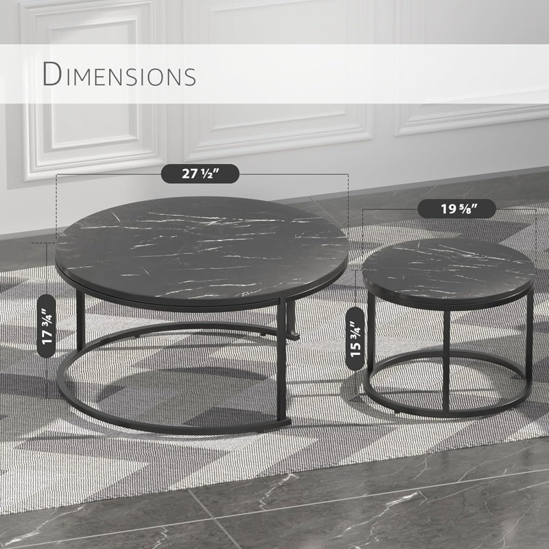 Romar 2 - Piece Marble Top Living Room Table Set, Black, Black