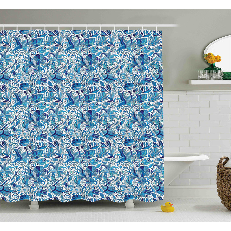 Charney Floral Shower Curtain with Hooks Included, 69" W x 75" L