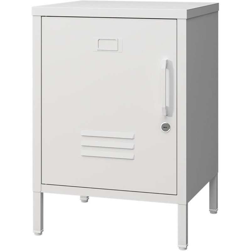 Metal Nightstand Modern End Side Table with Adjustable Shelf, Storage Cabinet with Shelf, Easy Assembly for Living Room Bedroom,White